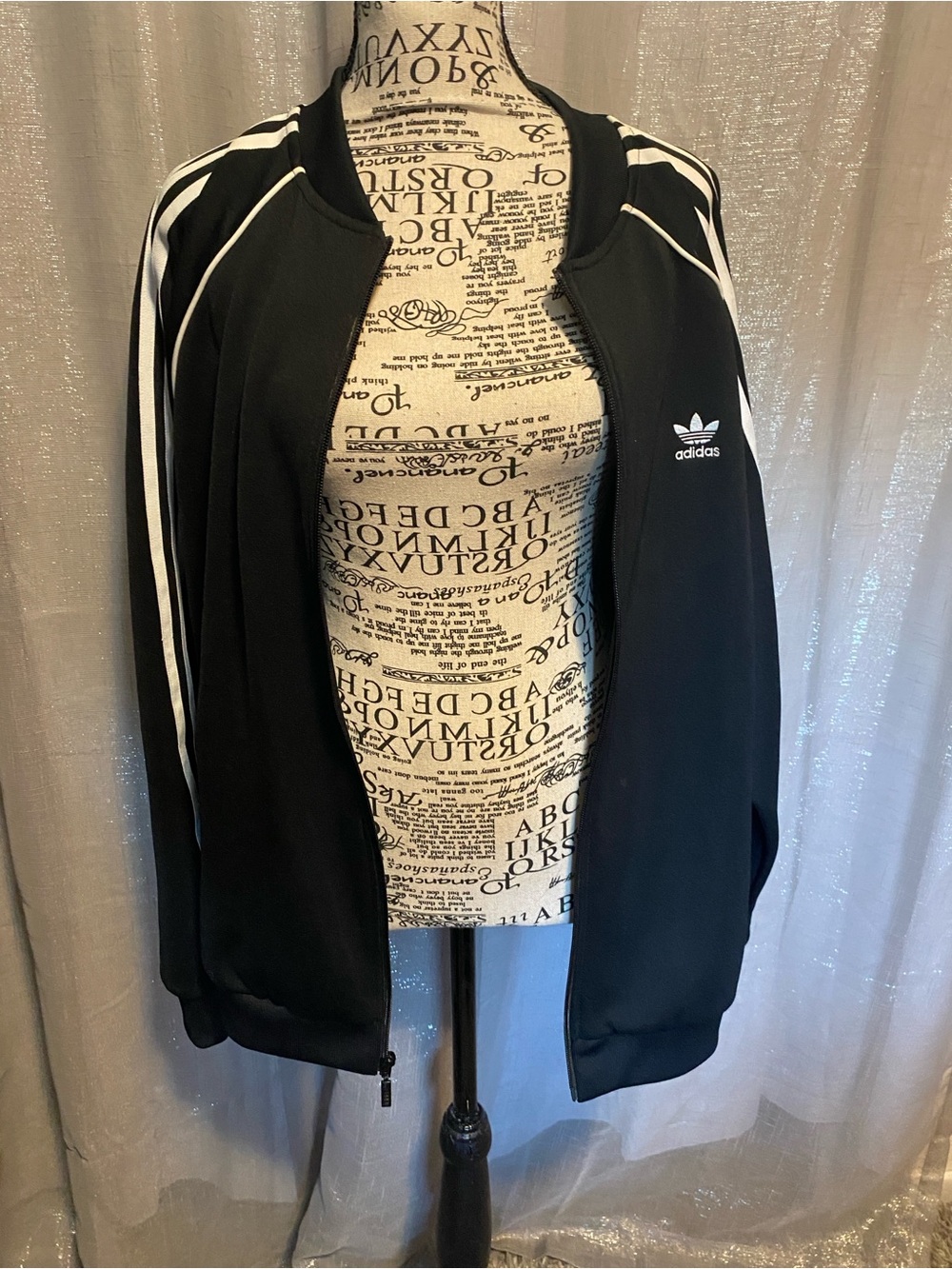 adidas Black Track Jacket with White Three-Stripes